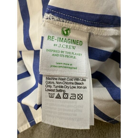 J.Crew Large Long Sleeve w/Ruffle Cuffs Button Up Top Stripes Blouse Blue White - Picture 12 of 14